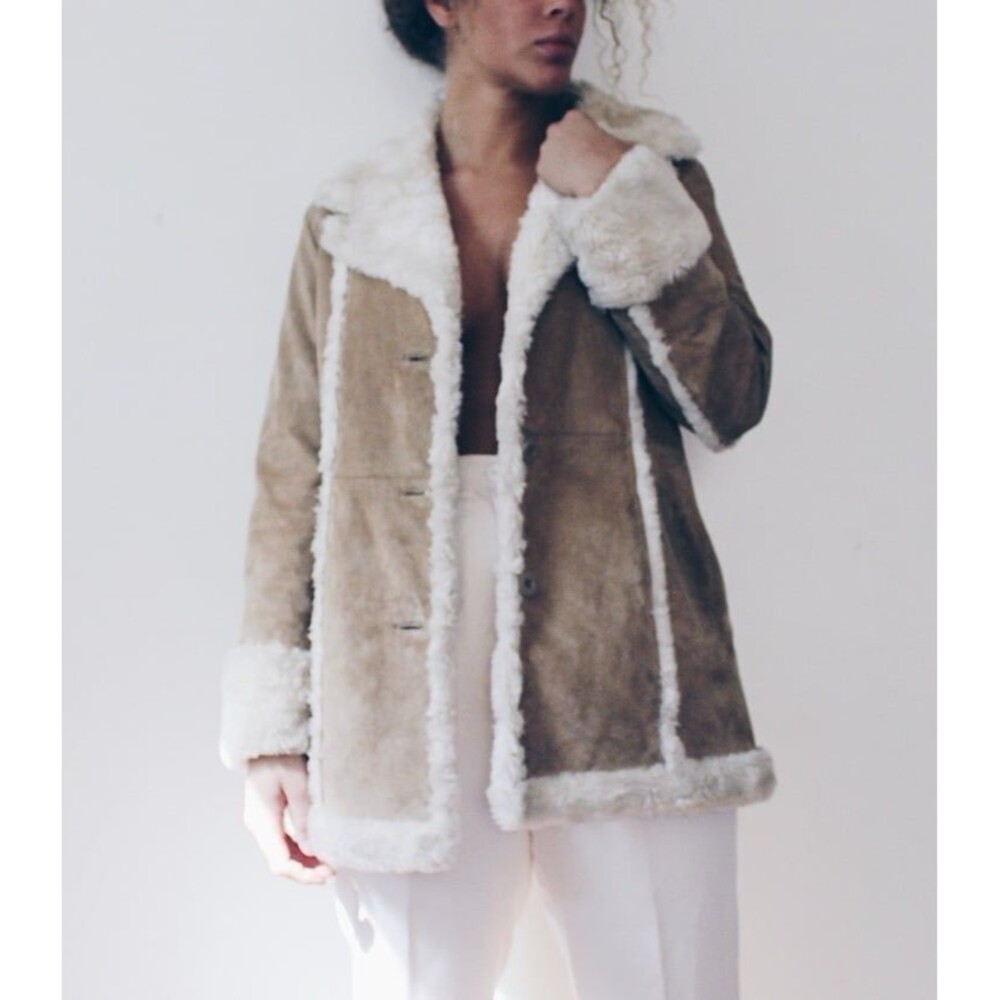 VTG Wilson Leather Womens 2X Jacket Suede Marlboro Western Brown Shearling Fur